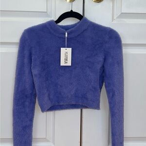 Kaitie Purple Fuzzy Cropped Sweater